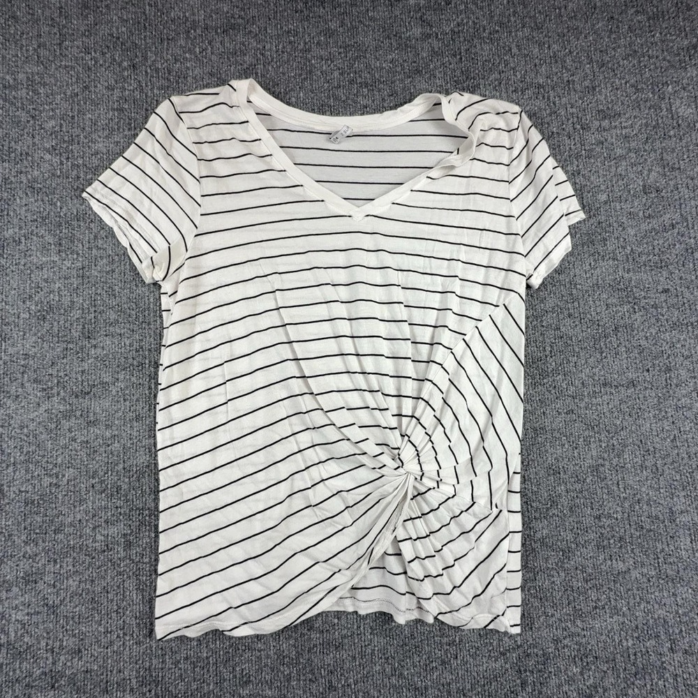 Z Supply T-Shirt Womens Medium White Striped V Neck Twist Knot Hem ZT191682S